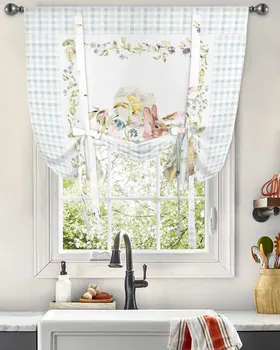 Пасхальный кролик, ретро-занавеска в виде цветка для гостиной, Регулируемые занавески для кухни, кафе, короткие шторы