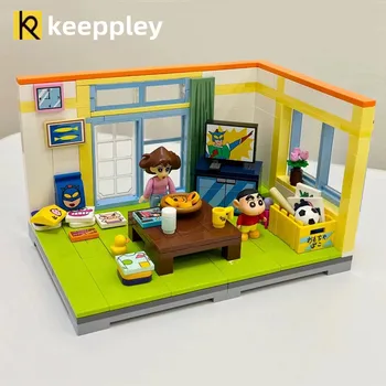 Подлинный Keeppley Crayon Shin-chan, строительные блоки для гостиной, модель персонажа аниме, сборка сцены, детские игрушки, подарки для мальчиков