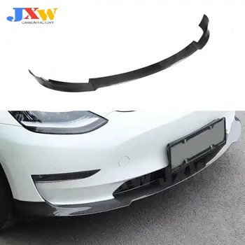 Разветвители для губ на переднем бампере автомобиля из сухого углеродного волокна, Спойлер для Tesla Model 3 2018 2019 2020, Защита головного бампера