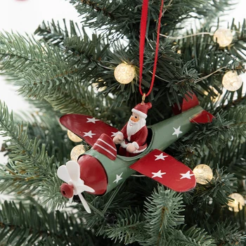 Ретро Железный Рождественский кулон в античном стиле, самолет Санта-Клауса, Рождественская елка, Подвесные украшения, Декор для вечеринки