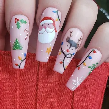 Рождественские накладные ногти для женщин, Защищенные от сколов, Пятен, Накладные ногти для создания Рождественской атмосферы