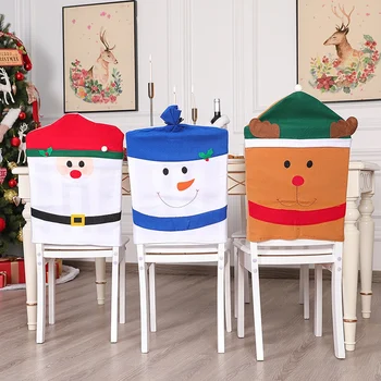 Рождественский чехол для стула из 3 частей, как показано на рисунке, Праздничные украшения, Декор для кухни, обеденного стула, декор для Санта-Клауса в помещении