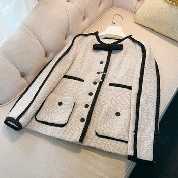 Роскошная брендовая Зимняя куртка для женщин 2023, Корейские модные Шерстяные пальто с элегантным бантом, Высококачественное Manteau Femme Hiver
