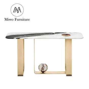 роскошное современное основание из натурального мрамора и золотистой матовой нержавеющей стали, большой консольный стол для гостиной, прихожей, виллы