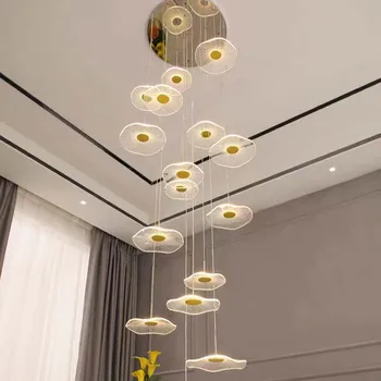 Светодиодные подвесные светильники Villa Rotate Stair Простая гостиная, акриловый подвесной светильник, столовая, Современная люстра для украшения комнаты