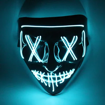 Светящаяся маска на Хэллоуин, гримаса кровавого черепа, V-образная маска с холодным светом, атмосфера бала для вечеринки, светодиодные игрушки