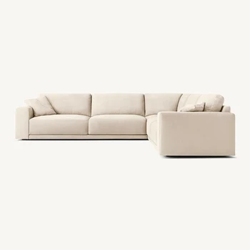 Современный тканевый диван в итальянском стиле, L-образный Белый льняной секционный диван