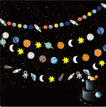 Тематический баннер космонавта Аэрокосмический Астронавт Гирлянда из космической ракеты Планета Баннер с 1-м Днем рождения Декор для вечеринки для мальчиков