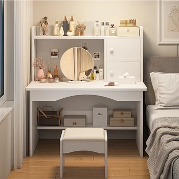 Туалетный столик для девочки в белой спальне, Туалетный столик в скандинавском стиле с зеркалом, Прикроватная тумбочка, Мебель для дома Specchiera XY50D