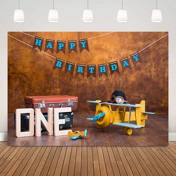 Фон Kids One Happy Birthday Cake Smash, фон для новорожденного пилота, коричневая абстрактная стена, портретная фотография капитана самолета