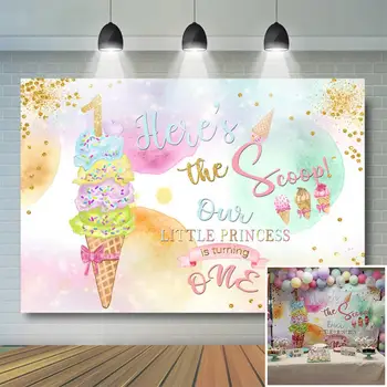 Фон для дня рождения мороженого, баннер для украшения вечеринки по случаю 1-го дня рождения девочек, Сладкие розовые и золотые акварельные фоны