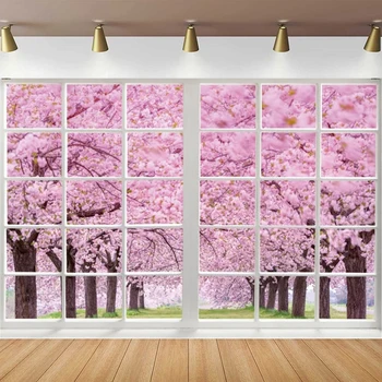 Фон для фотосъемки весеннего окна, декорации из розовой вишни, сад, Детский душ, декор для женского дня рождения, фон для баннера