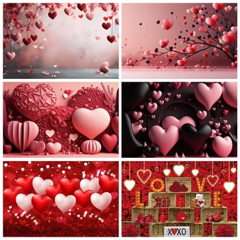 Фон для фотосъемки на День Святого Валентина с красными сердечками, воздушные шары с сердечками, Свадебный душ, Реквизит для фотосъемки на годовщину свадьбы